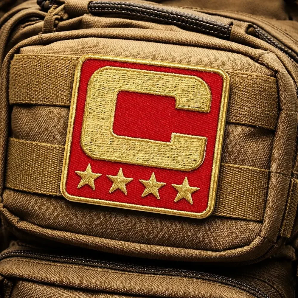 Capital C Tactical Patch Red Embroidered Iron On Sew On 3x3.4 Inch